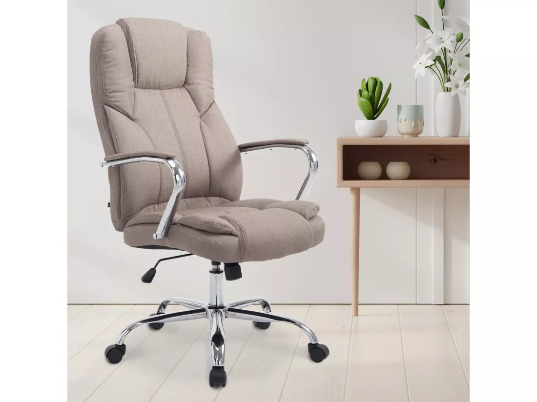 Chaise de bureau - Tissu & Métal chromé - Taupe - XXL Xanthos