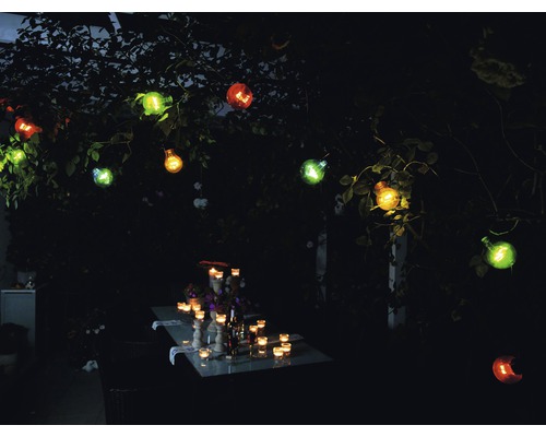 Biertuin lichtsnoer, buiten, 4,5 m + 10 m snoer, 80 LED's, 10 kleurrijke lampen, veelkleurig licht