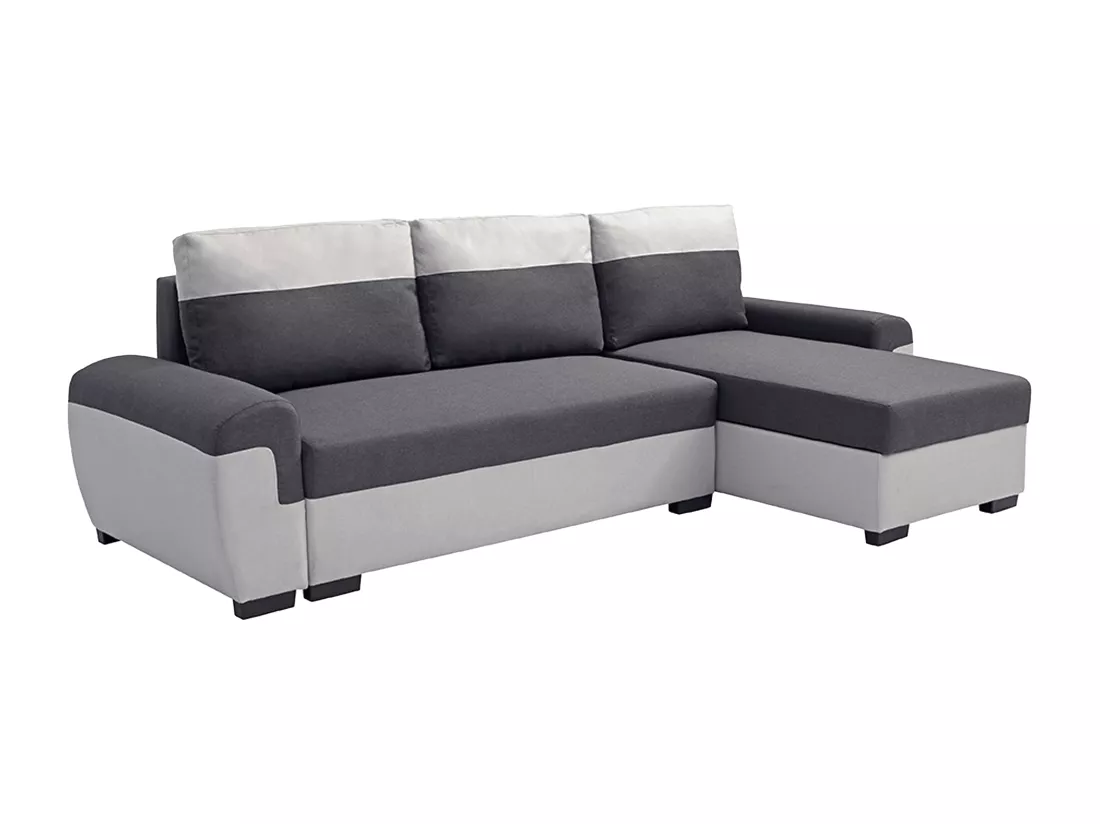 Canapé d'angle réversible et convertible en tissu anthracite et gris clair GABY II