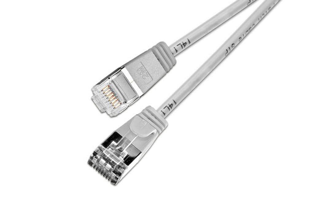 Slimpatchkabel RJ-45 - RJ-45, Cat 6, U/FTP, 3 m, GrauGeschirmtes Cat 6 Twisted-Pair-Kabel (U/FTP) mit Klinkenschutz