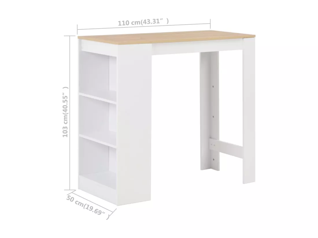 Table de bar avec étagère Blanc 110x50x103 cm