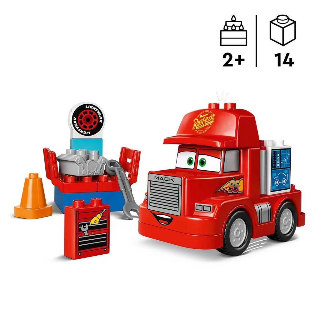 Leuke lego set voor de allerkleinsteDisney en Pixar's Cars Mack bij de race Bouwbaar Auto Speelgoed voor Peuters 10417