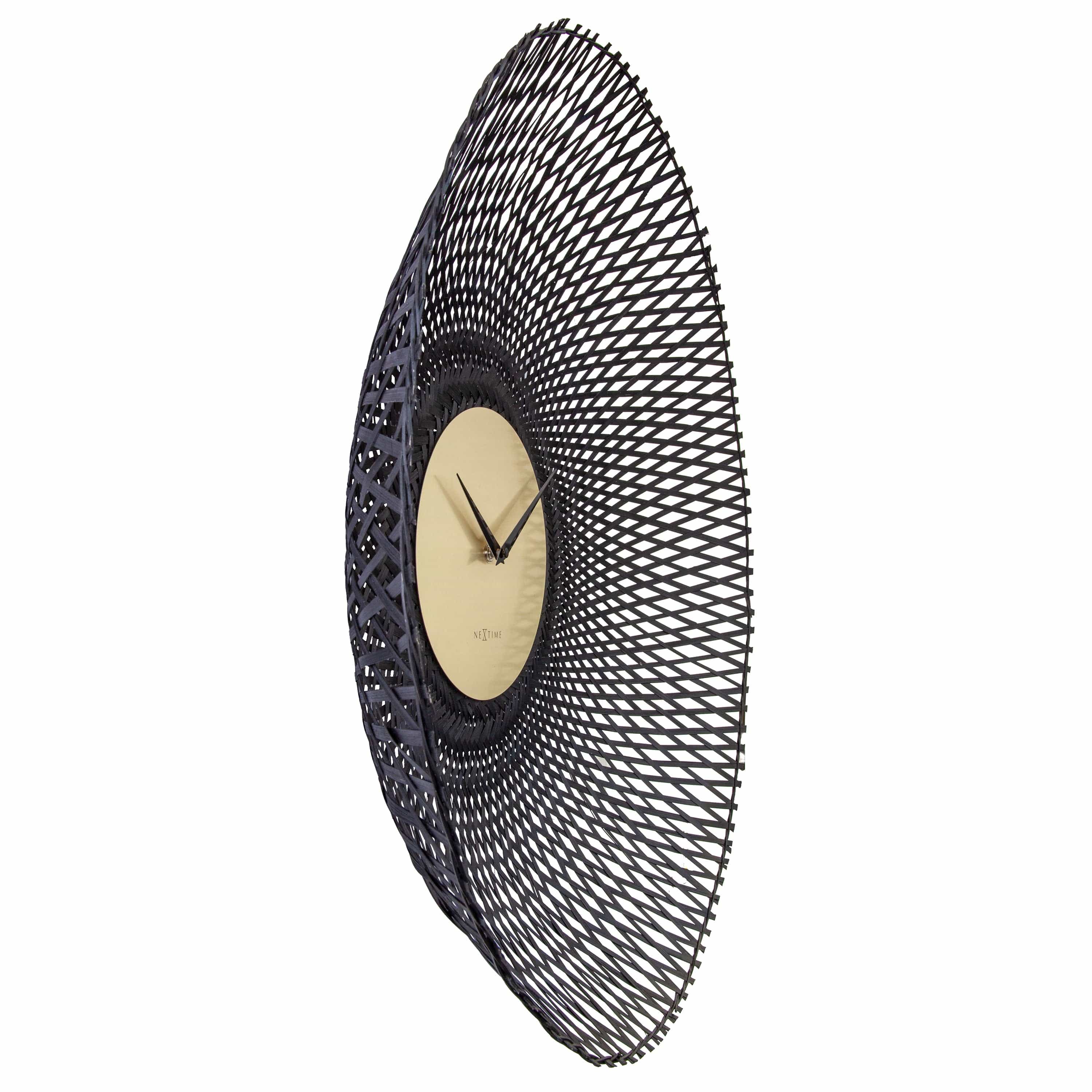 NeXtime - Wandklok 60 cm - Stille - Zwart - Bamboe - NeXtime 'Vortex'