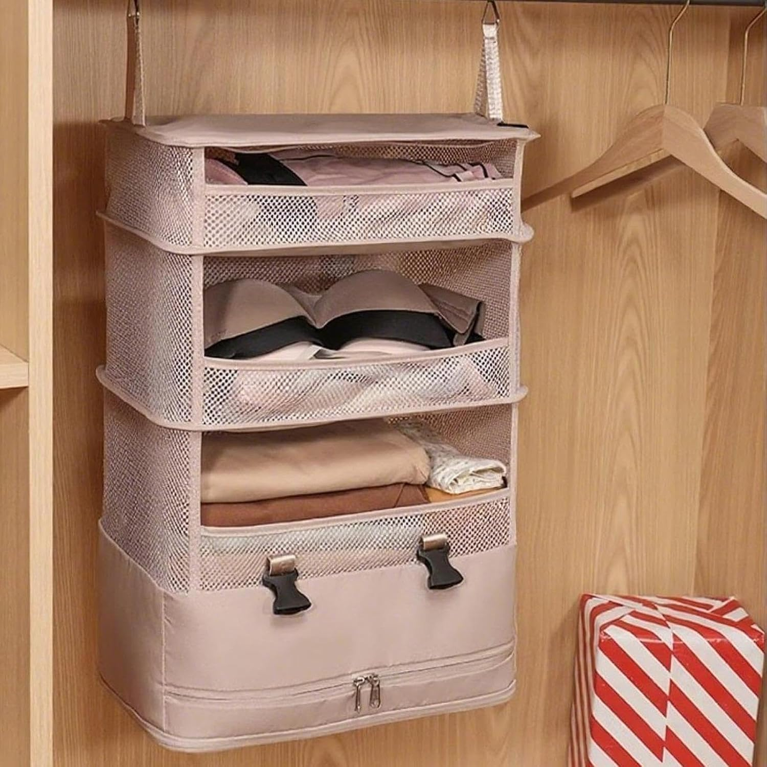 (52x37cm) Hängende Kleidungs Aufbewahrungstasche Faltbarer Reise Organizer Necessaire Bag - Rosa