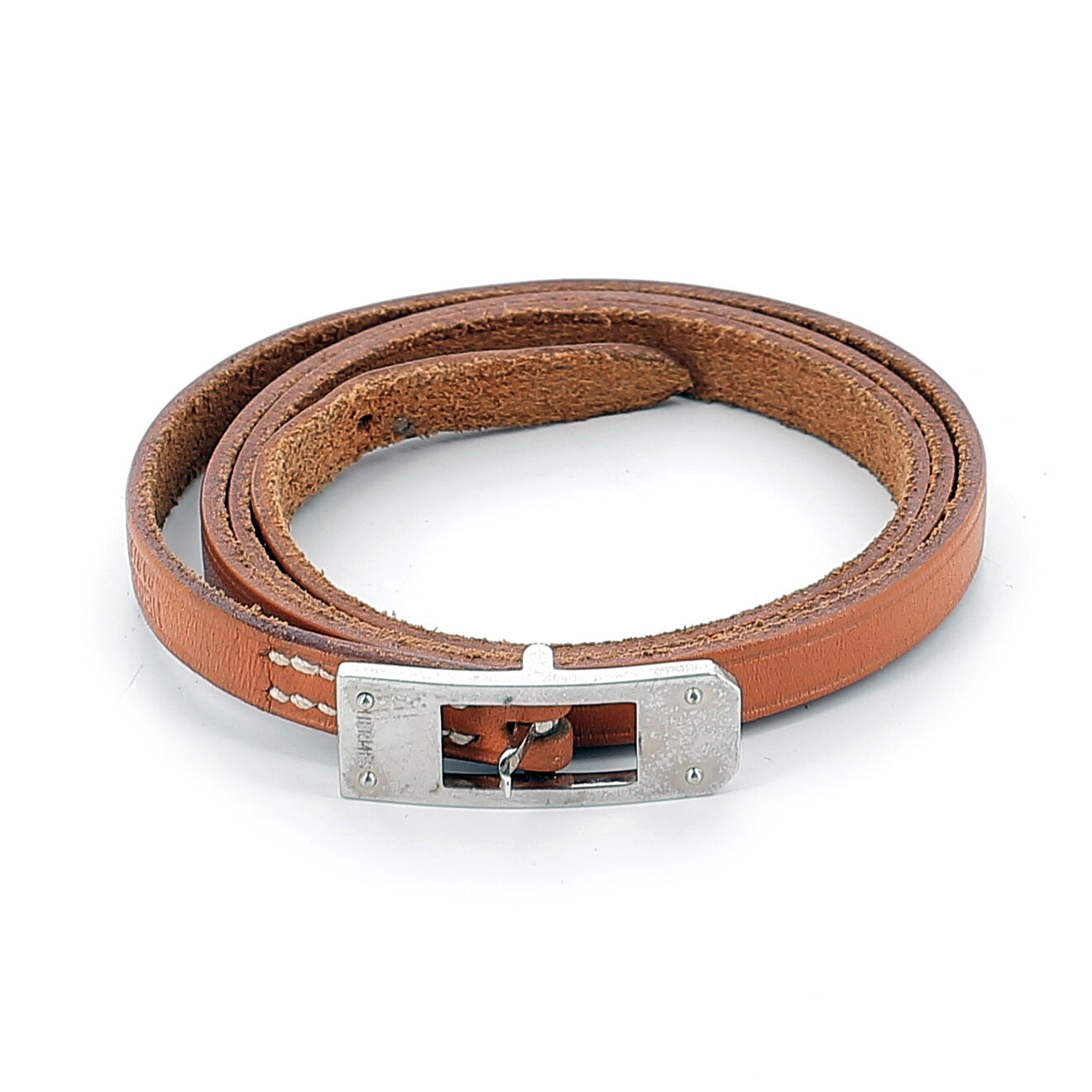 Hermès Bracelet en Cuir Kelly Triple Tour camel - Très bon état - x1.2 cm