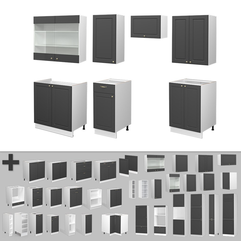 Vicco Küchenzeile Küchenblock Einbauküche Fame-Line Landhaus Weiß Anthrazit Gold 240 cm Küchen Schränke Spülenunterschrank Schubunterschrank Hängeschrank Hängeglasschrank