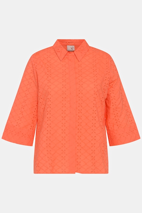 Hemdbluse, Lochstickerei, Hemdkragen, 3/4-Arm