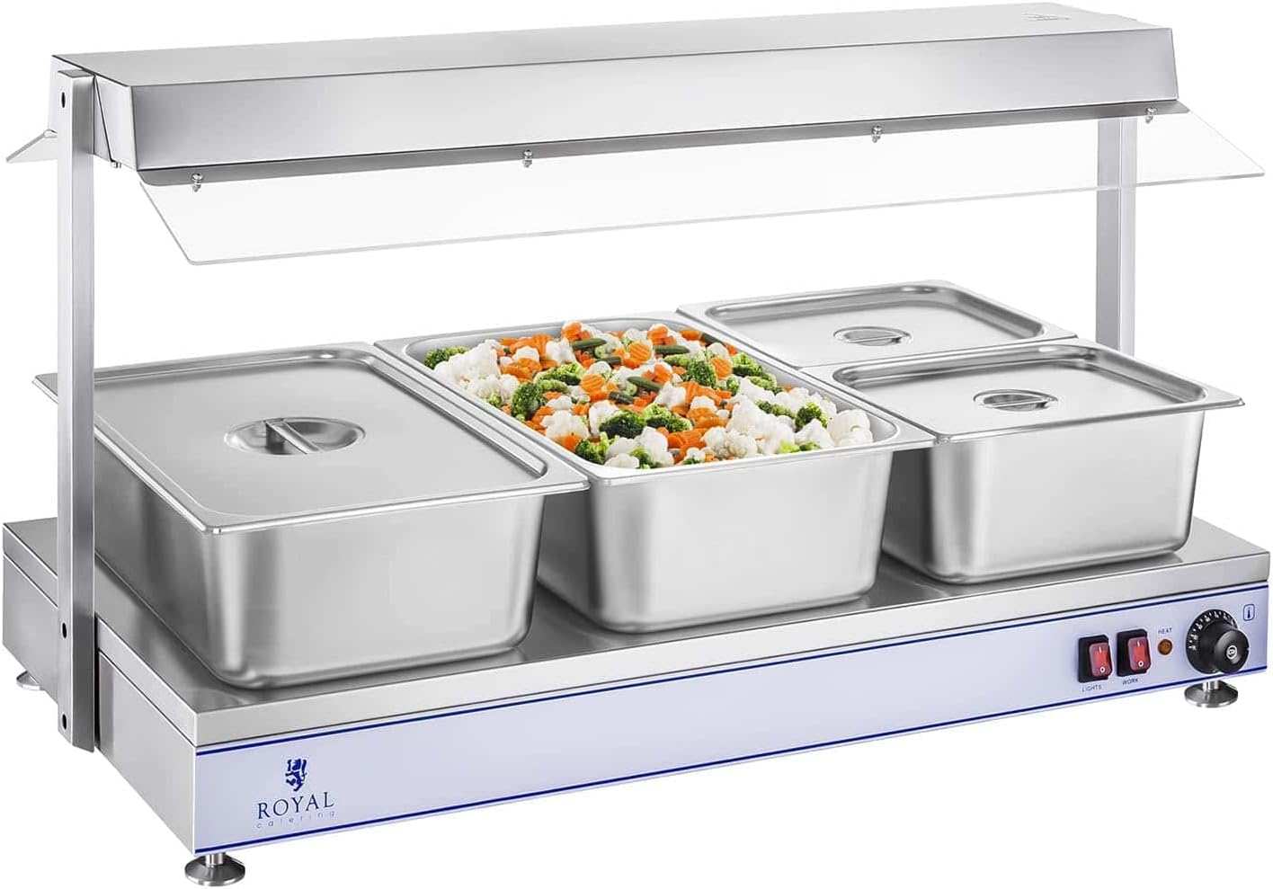 Royal Catering RCHP-120 Warmhalteplatte 2.000 W Arbeitsfläche 120 x 50 cm Edelstahl 4 Halogenlampen Bain Marie Speisenwärmer Suppenstation Wärmetheke Bain-Marie