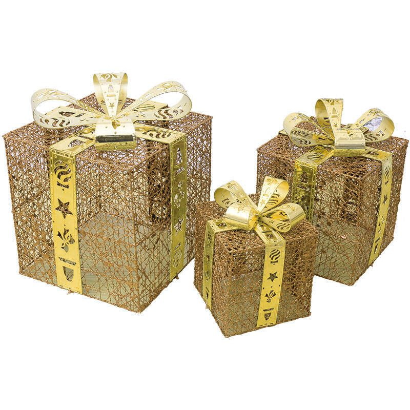 (3er Set) LED Christmas Geschenke Weihnachts Home Deko (Batteriebetrieben) - Gold