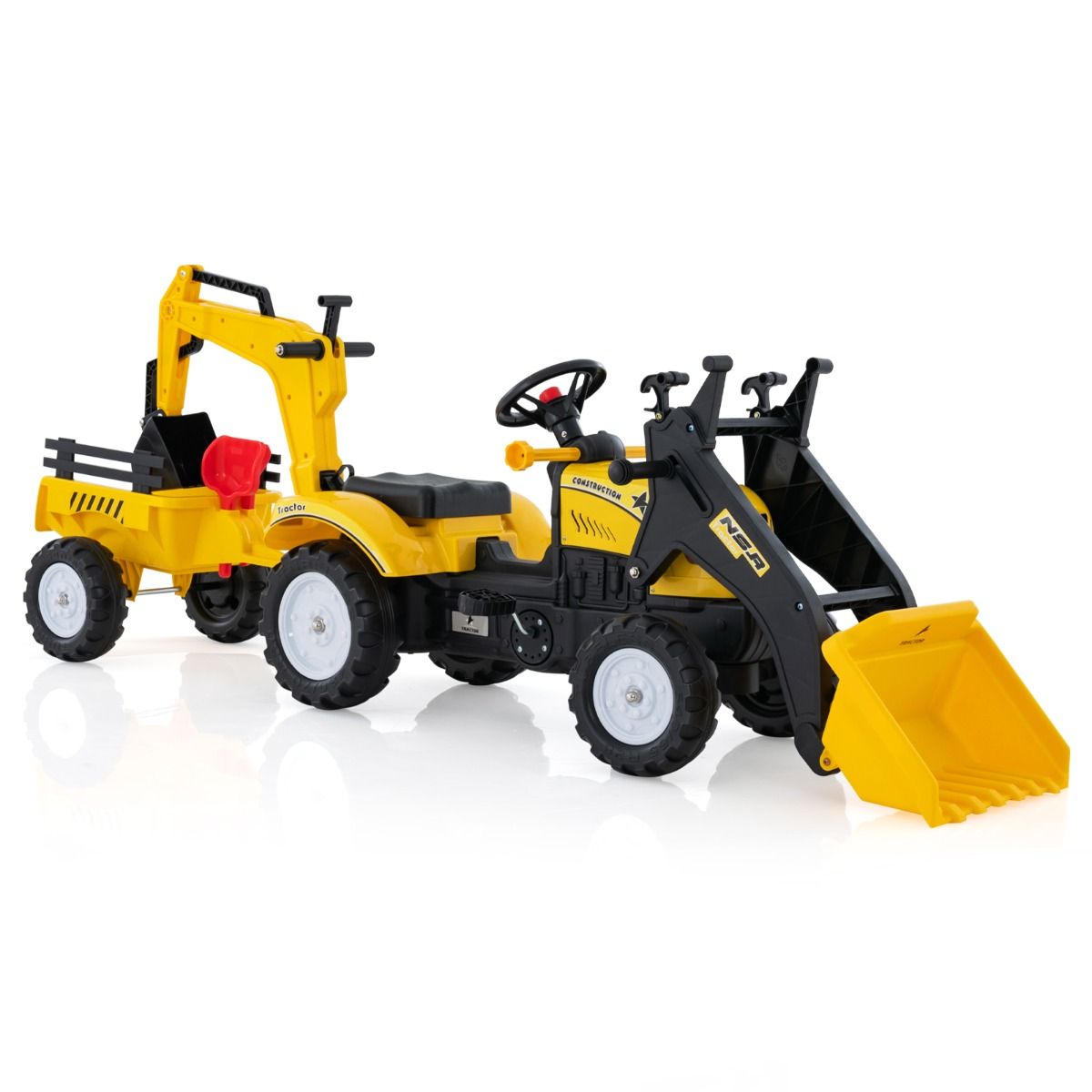 3 en 1 Tracteur pour Enfant avec 6 Roues Jouet Pelle Remorque Amovible avec Volant Klaxon 3 à 6 Ans Jaune/Vert - Lidl-Manfred