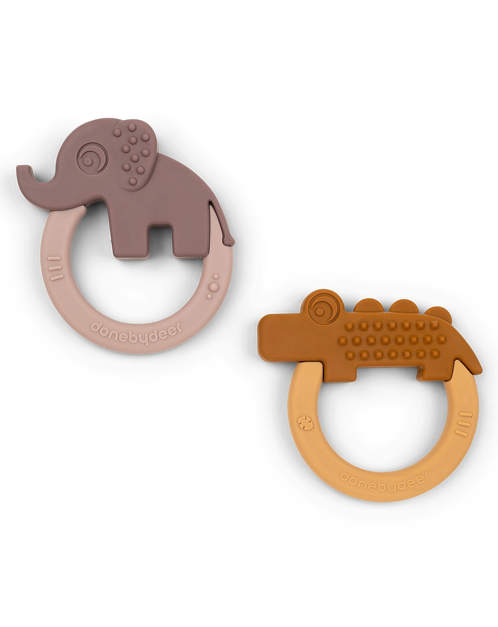 Silikon-Beißring DEER FRIENDS 2er Pack in senfgelb/rosa