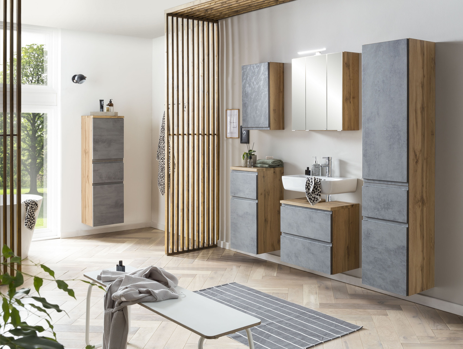 Unterbeckenschrank - Wotaneiche - Oxid Beton - 60 cm