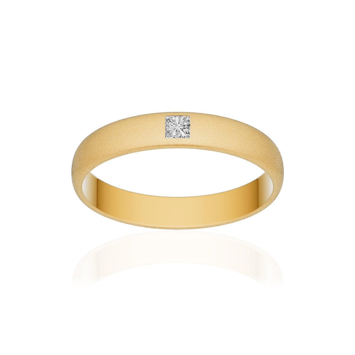 Alliance or 375 jaune sablé demi-jonc 3,5mm diamant princesse