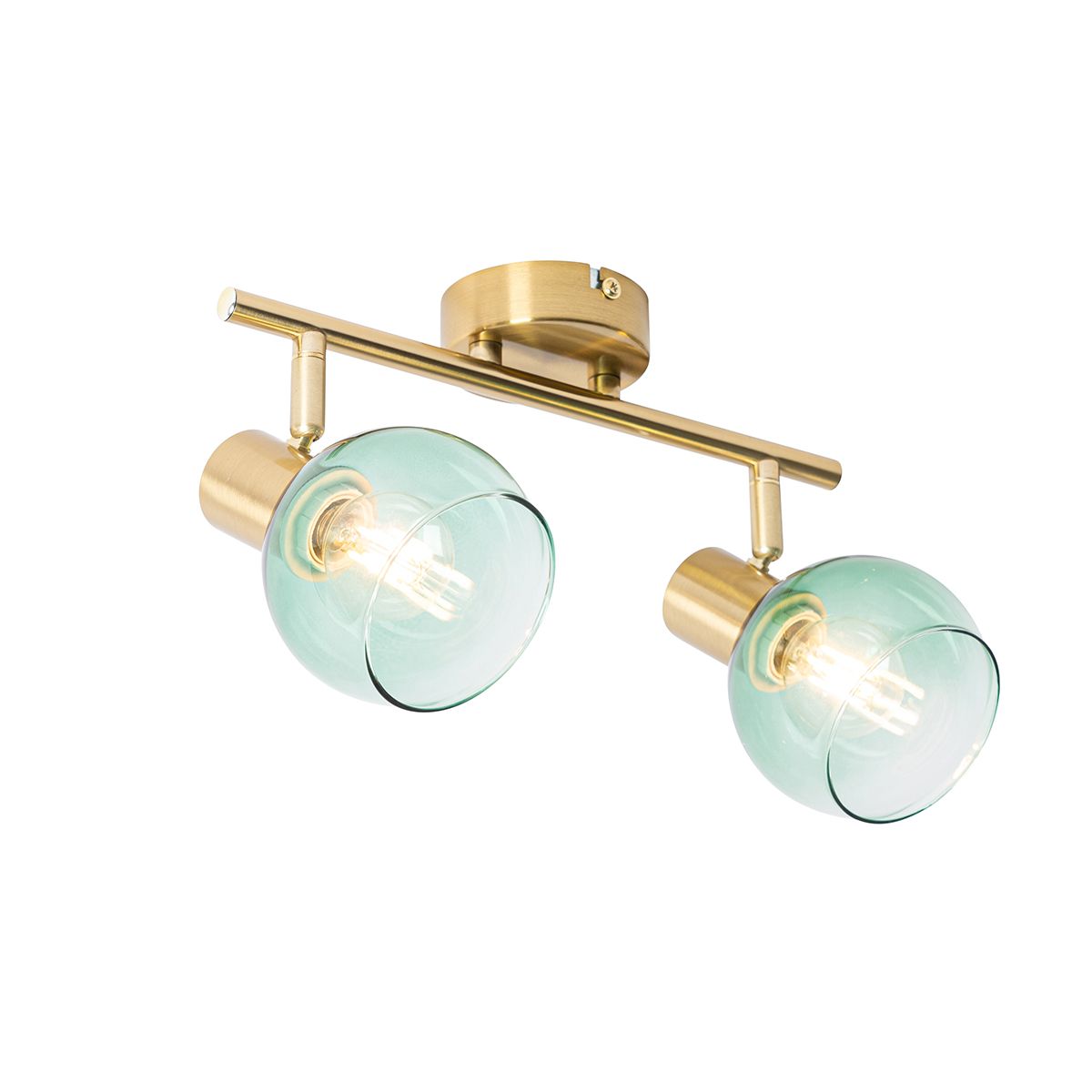 Art Deco spot goud met groen glas 2-lichts - Vidro