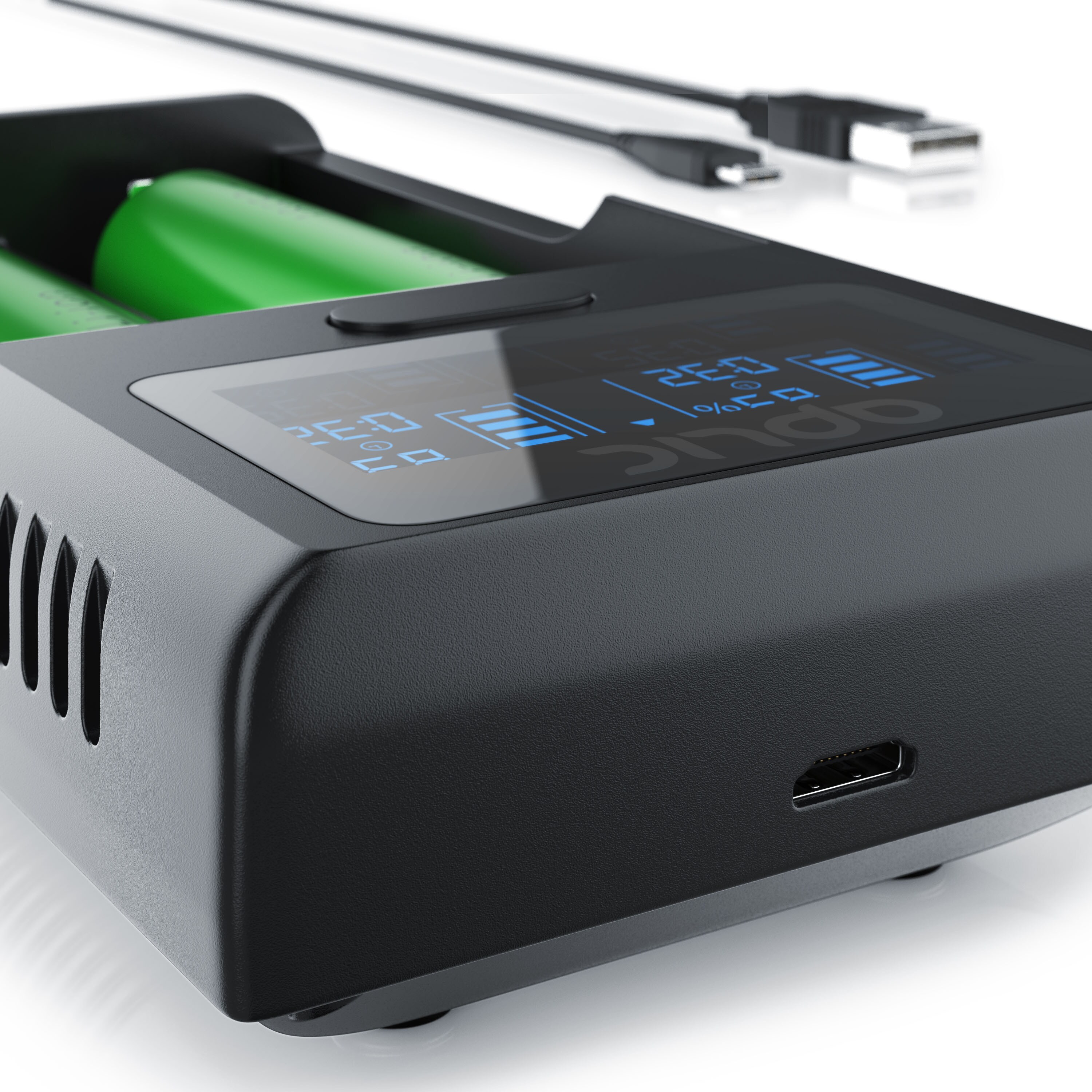 Aplic Batterie-Ladegerät 2000 mA, USB, LCD Display, für wiederaufladbare 3,7V + 3,6V Li-Ion Akkus