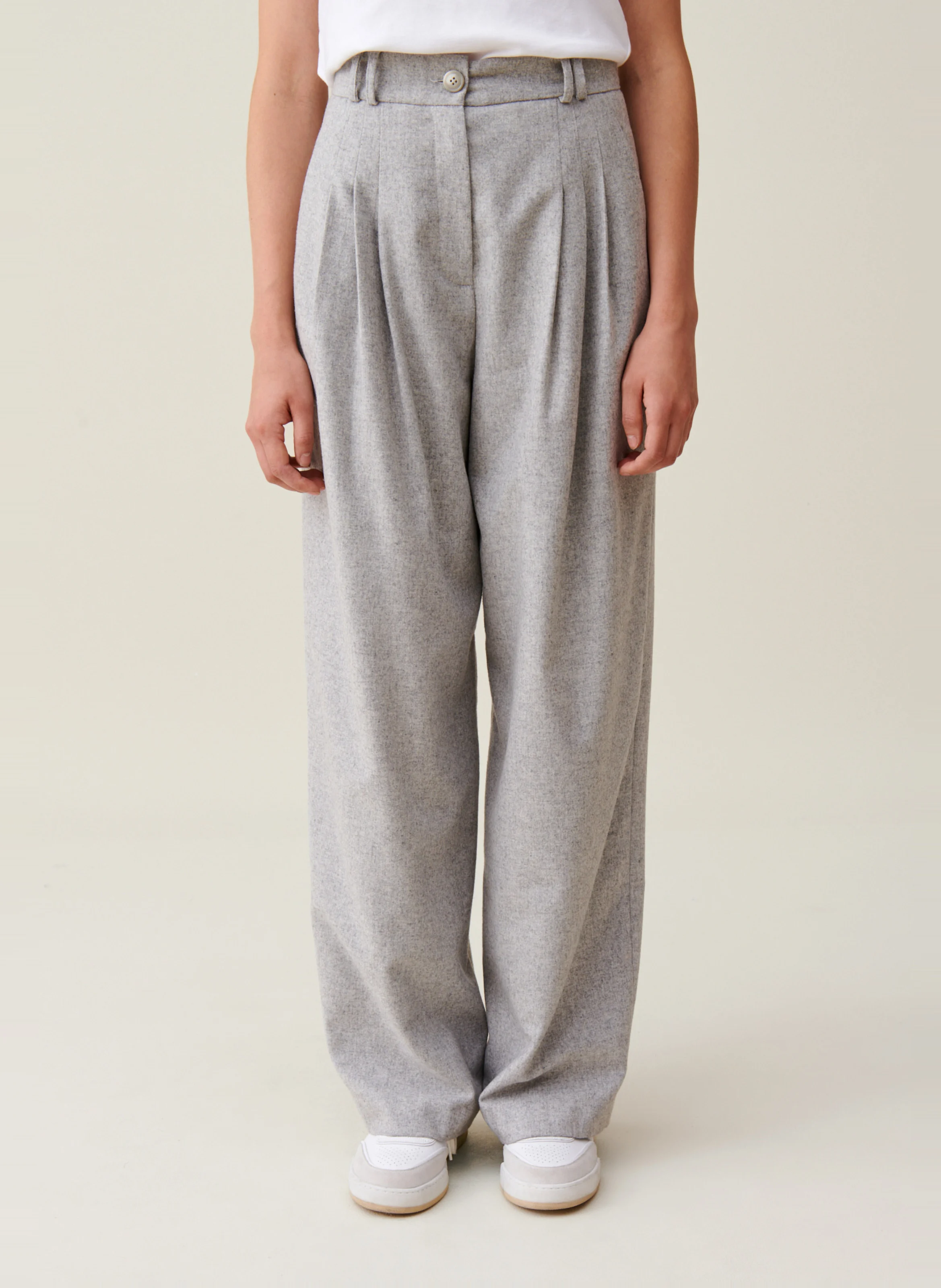 Pantalon large en laine mélangée | Gris