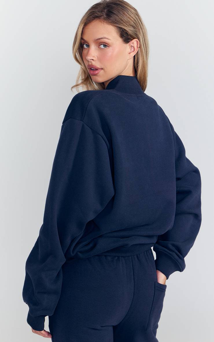 Bleu Marine Sweat-shirt Boutonné En Molleton De Coton Style Polo