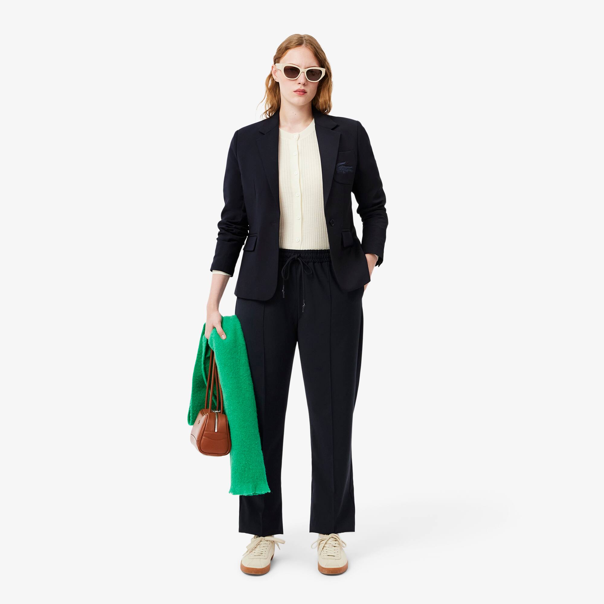 Blazer slim fit en laine logo brodé Bleu Marine