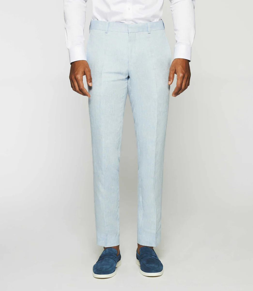 Pantalon ville 100% lin bleu ciel