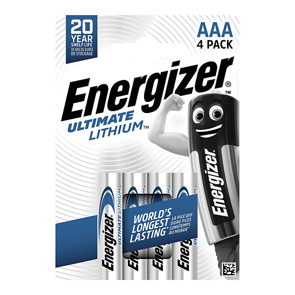 Piles Lithium Energizer Ultimate LR03 AAA, lot de 4
