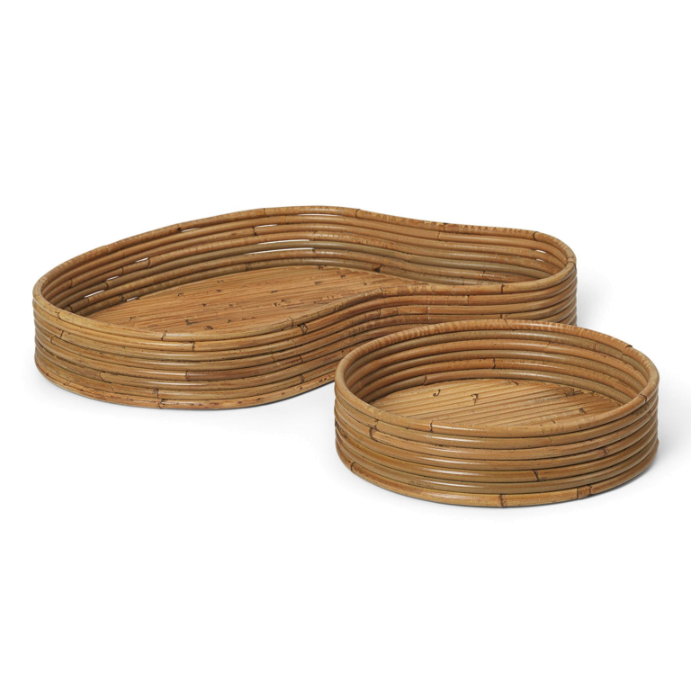 Ferm Living Isola dienblad rattan set van 2