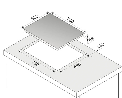 Frameloze inductiekookplaat Amica 780 x 522 mm 4 kookzones KMI 772 680 C