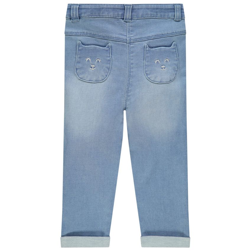 Jean effet used à poches forme chat - Bleu