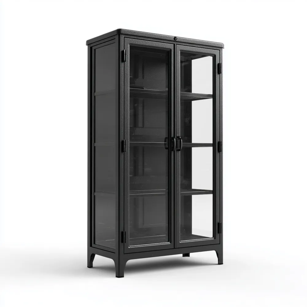 Vitrinenschrank aus Metall 80x40x180 cm - Schwarz - Industrieller Stil