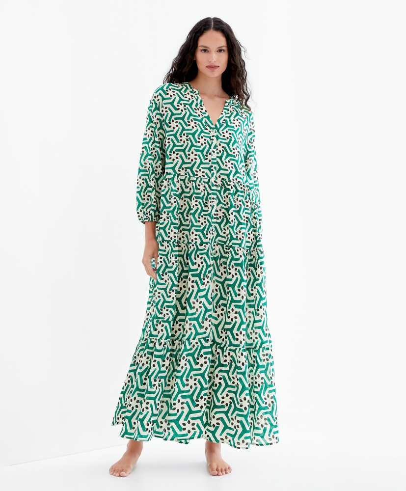 Vestido túnica de algodão estampado