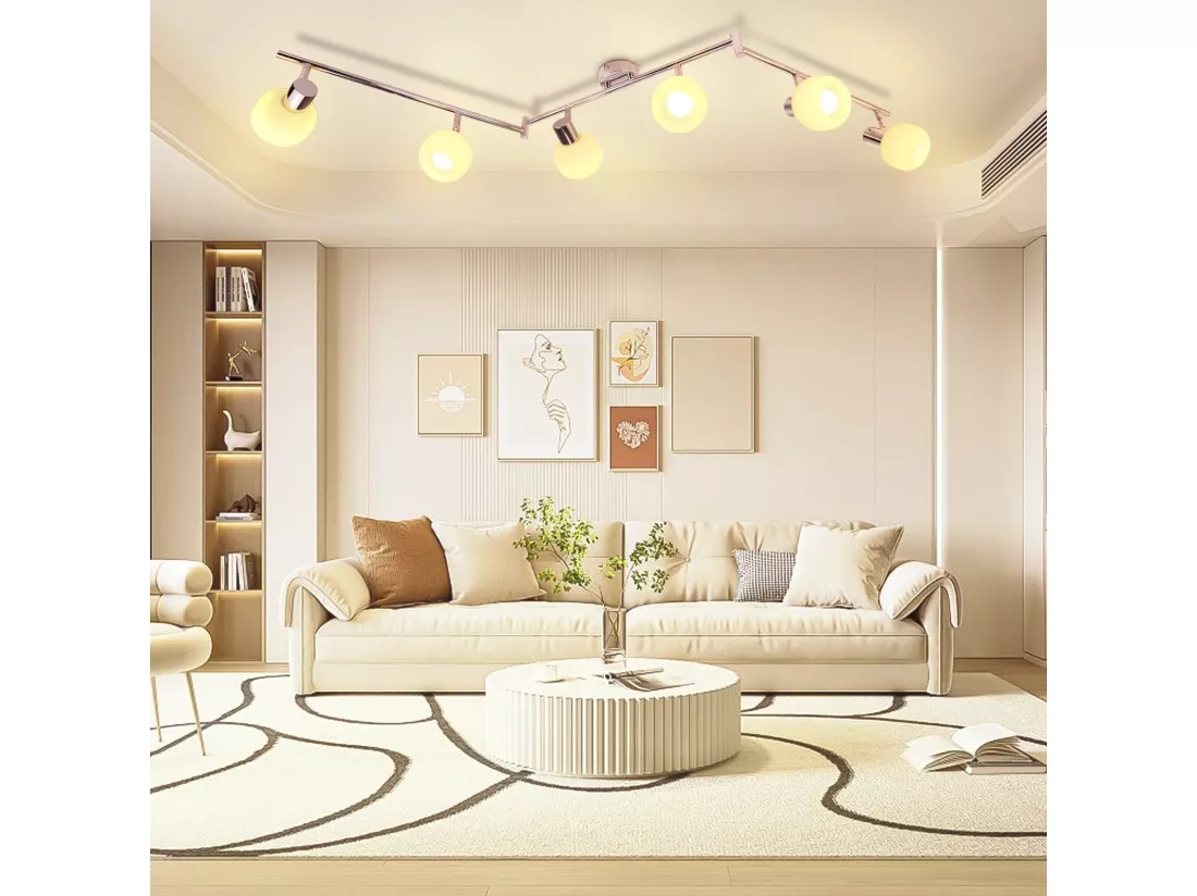 NETTLIFE Spot de plafond blanc E14 plafonnier 6 ampoules intérieur abat-jour en verre spot orientable
