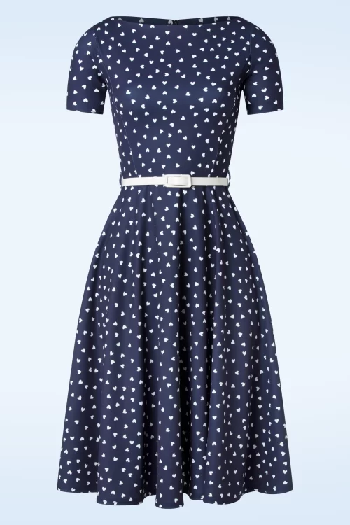 Vintage Chic for Topvintage Hilly Hearts swing jurk in marineblauw