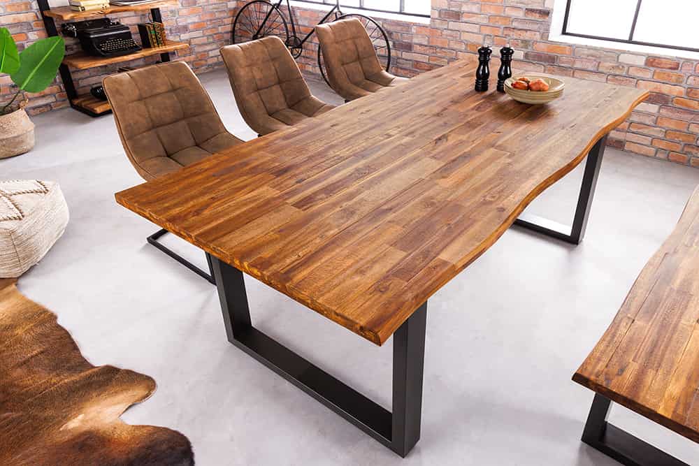 Massivholz Esstisch GENESIS 180cm natur anthrazit Akazie Baumkante Industrial Design