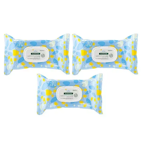 Klorane Bébé Calendula Lingette Nettoyante Douce Lot de 3 x 70 unités