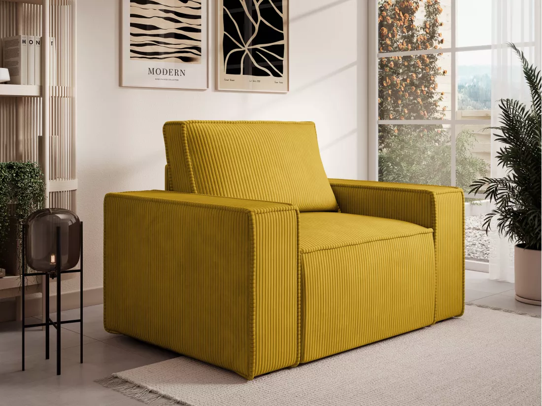 Fauteuil en velours côtelé jaune AMELIA