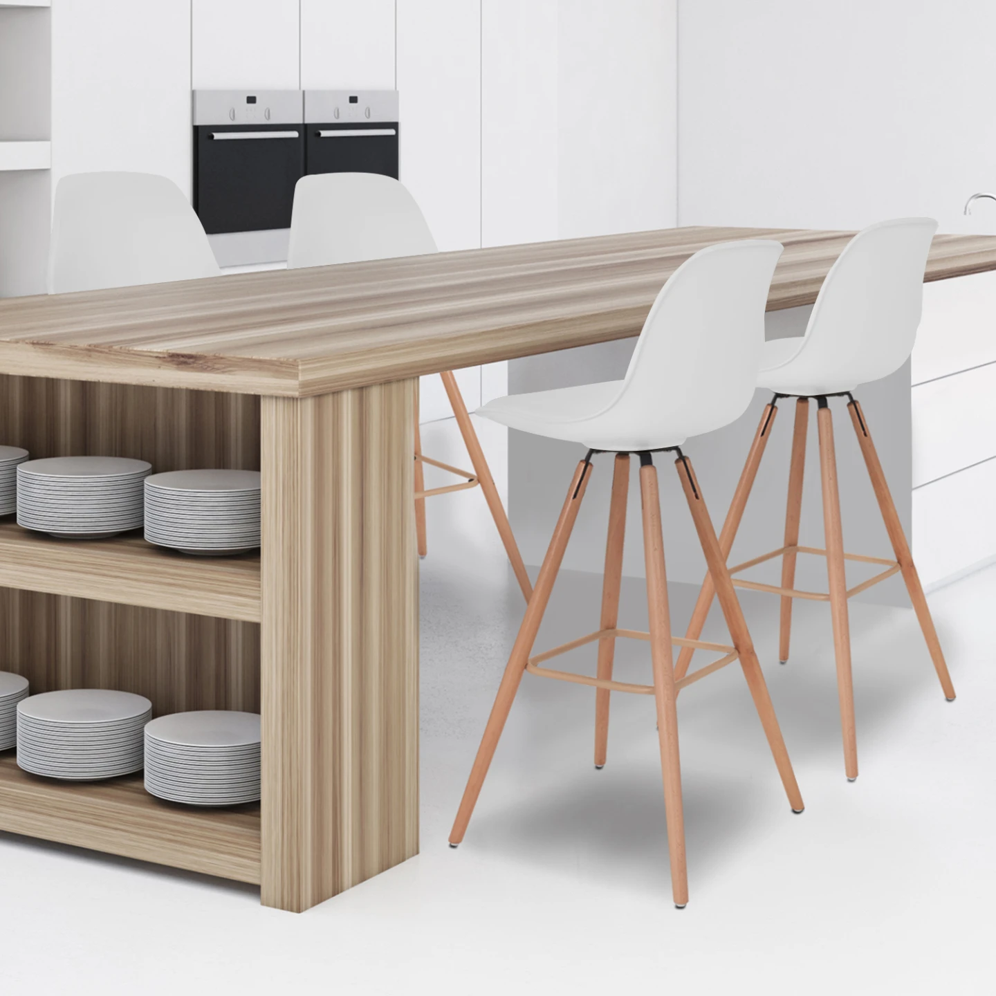Lot de 4 tabourets de bar SARA blanc