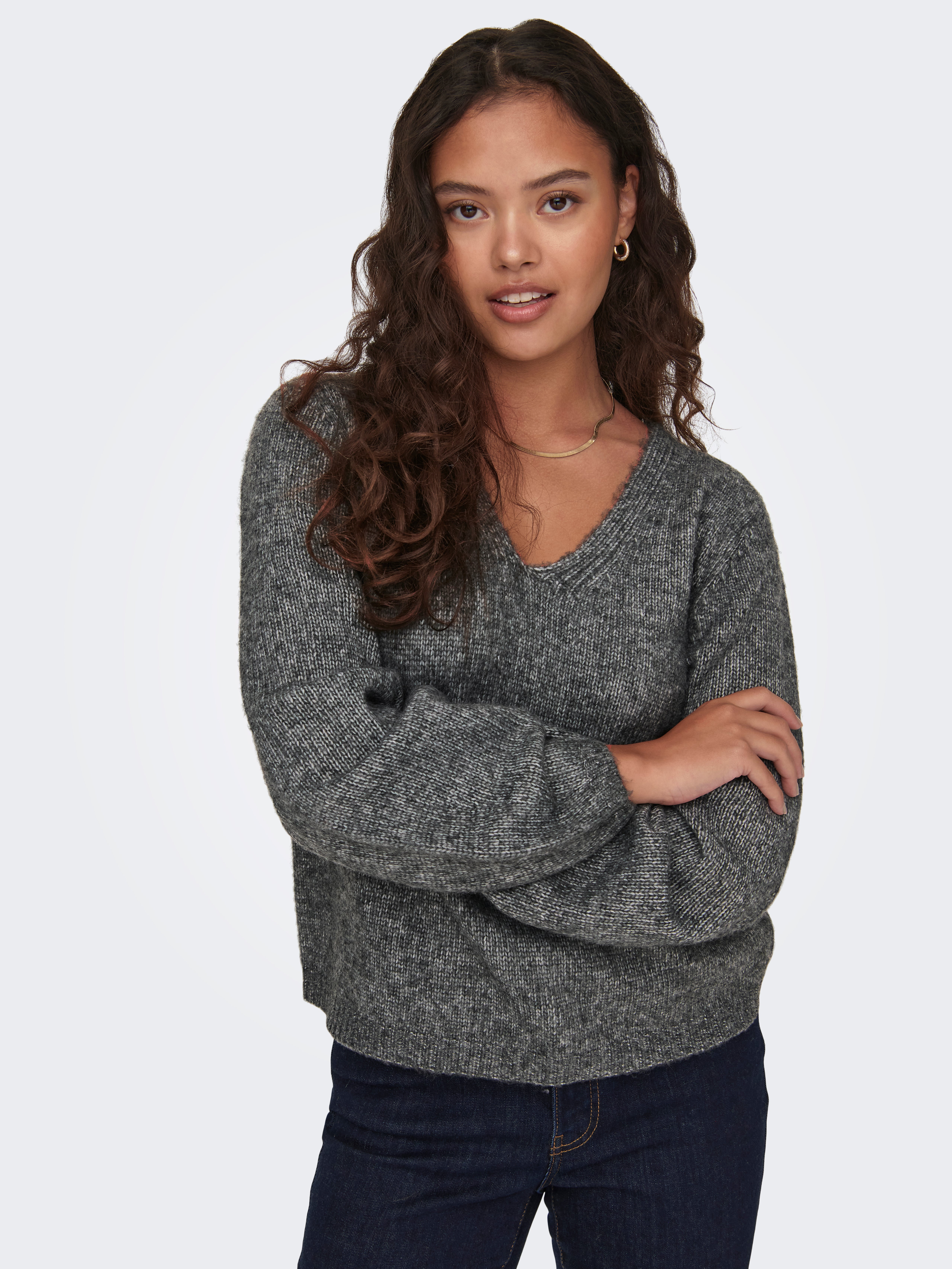 JDYSILJA Gestricktes Oberteil Dark Grey Melange