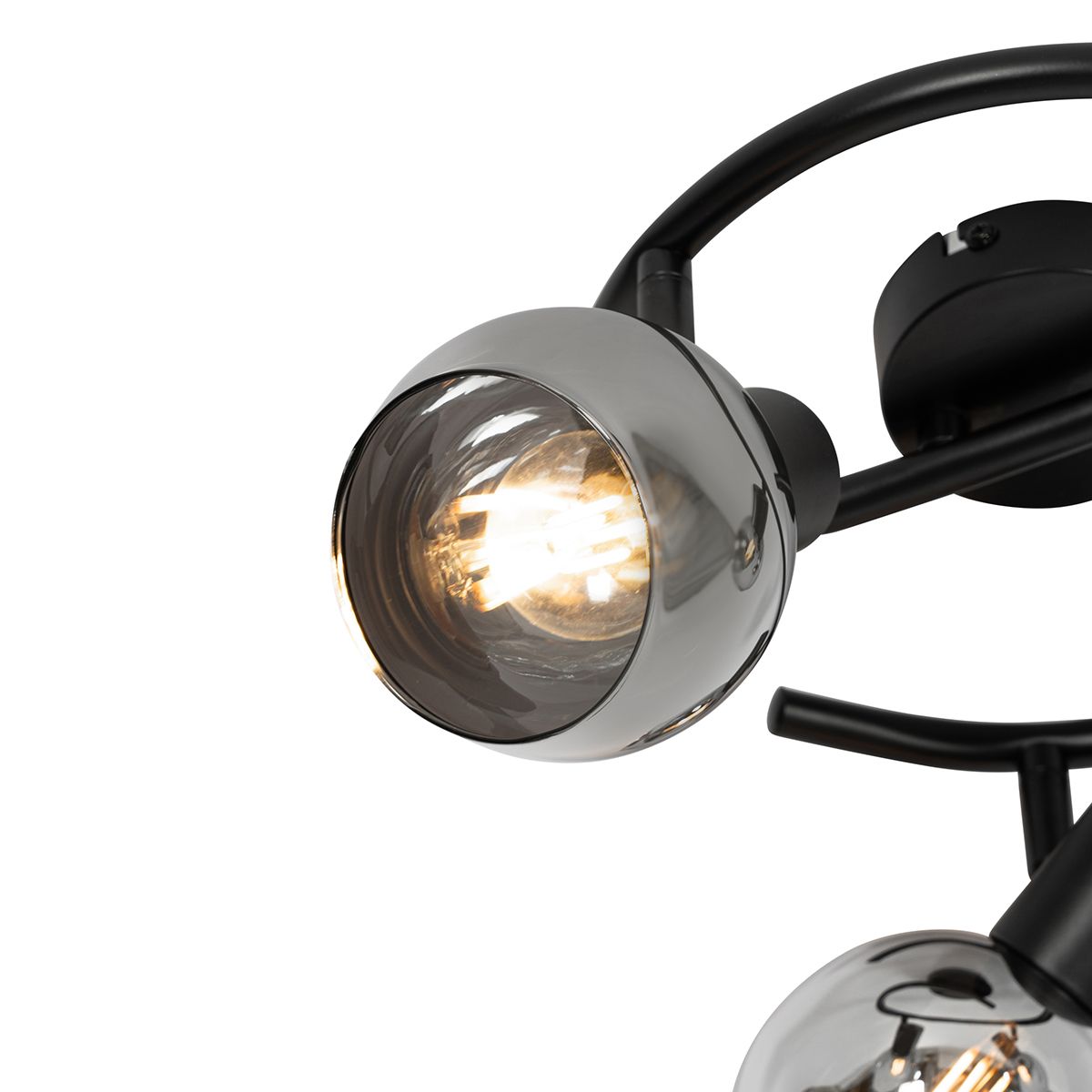 Art Deco plafondlamp zwart met smoke glas 3-lichts rond - Vidro