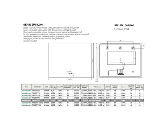 CRISTALED - Miroir de salle de bains lumineux éclairage intégré led rétr...