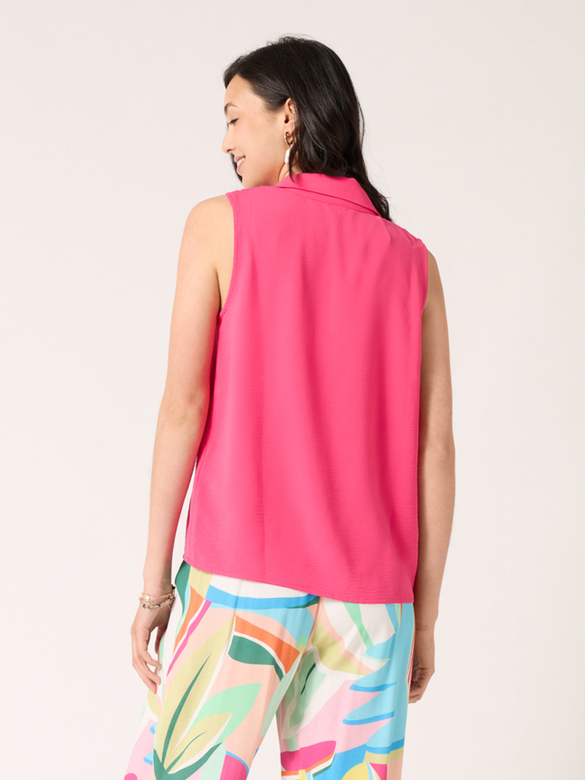 Top col chemise sans manches