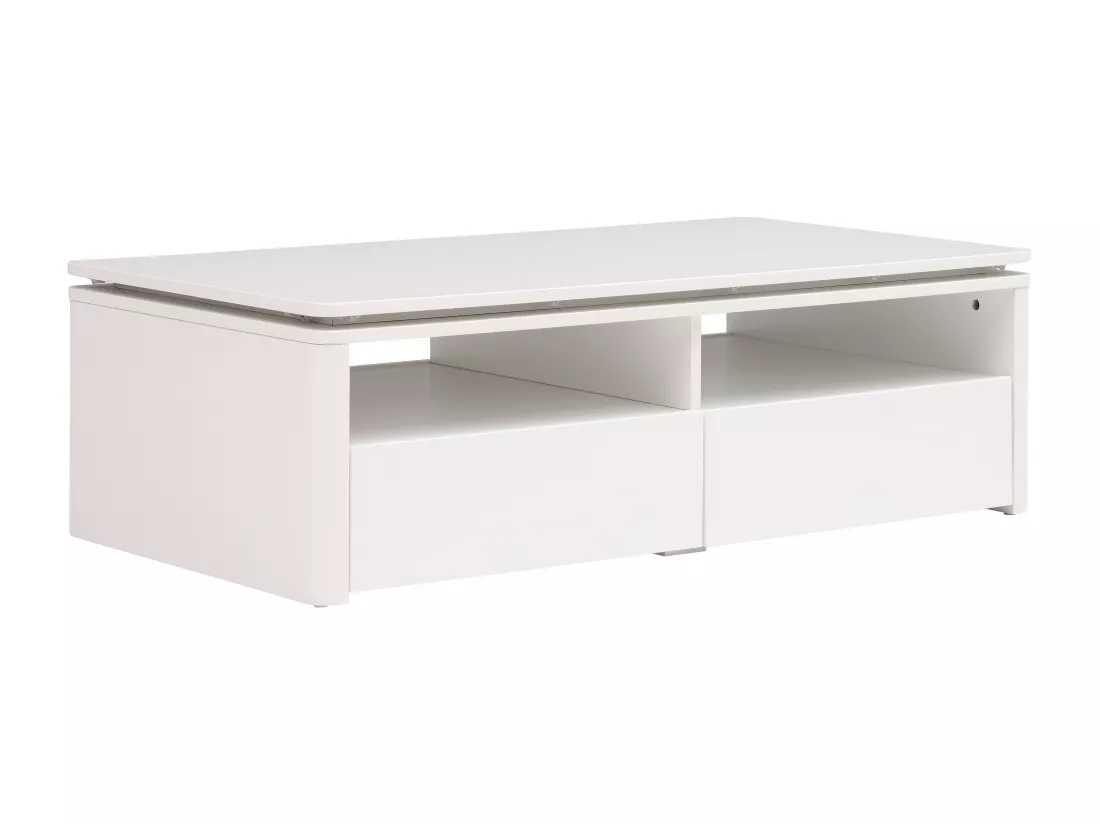 Table basse 2 tiroirs et 2 niches avec LEDs - Blanc - SYLPIA