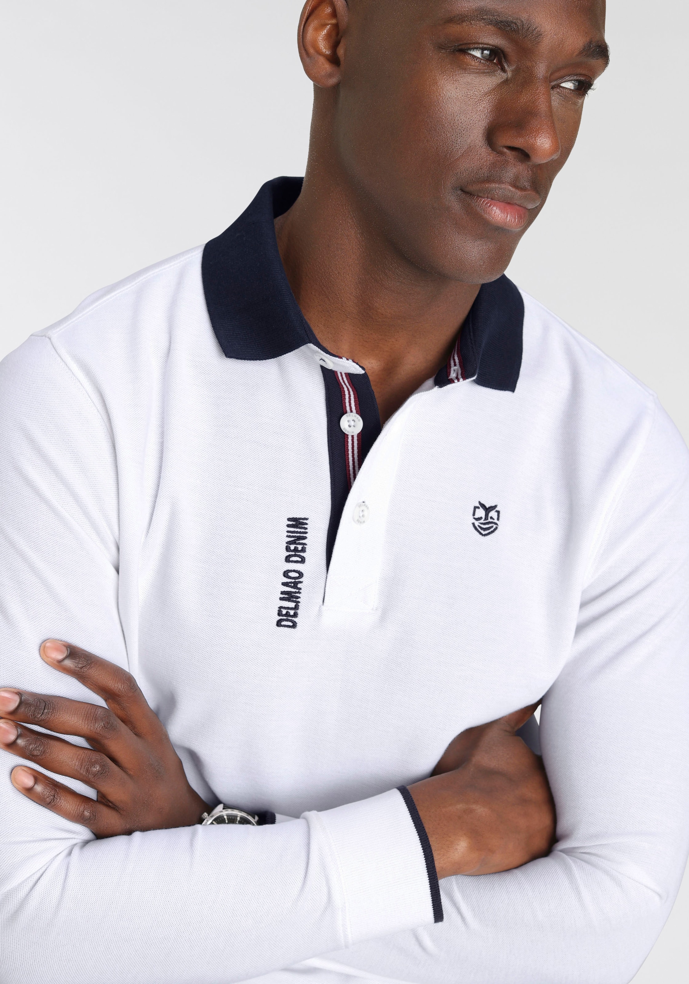 DELMAO Langarm-Poloshirt , Langarm,  aus atmungsaktivem Piqué-Stoff,  Polokragen