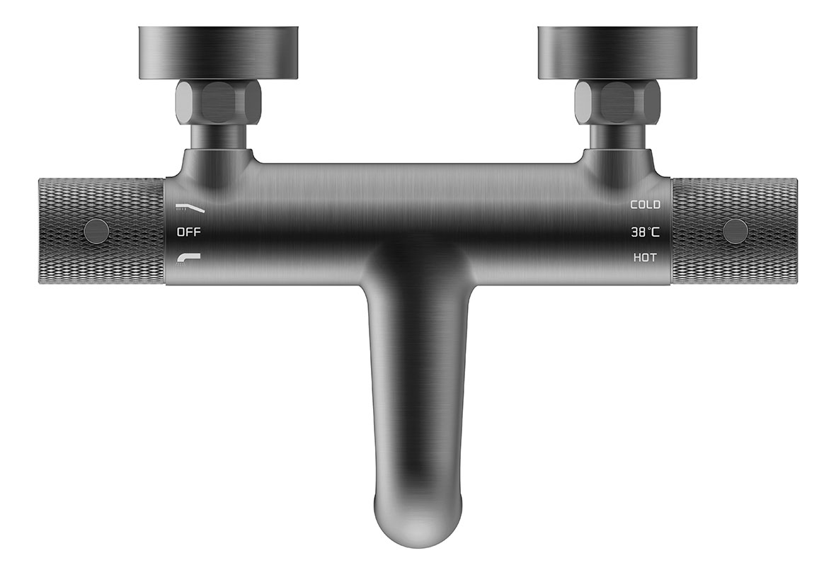 Mueller Clyde thermostatische badmengkraan verouderd ijzer- gunmetal