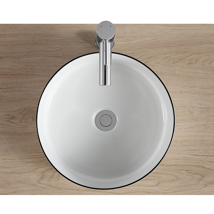 Vasque à poser ronde céramique blanc et noir Kala