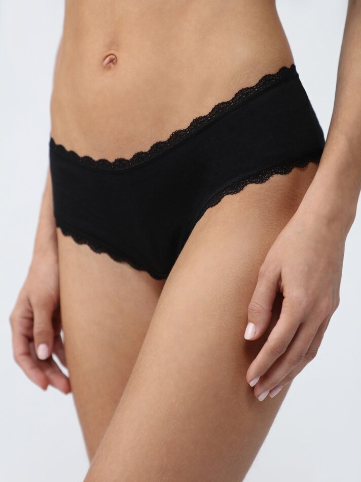 Pacote com 3 calcinhas hipster com renda - Pretas