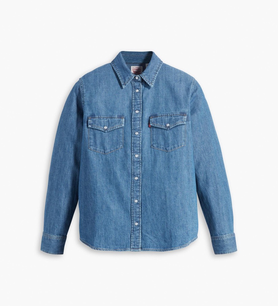 Camisa jeans Levi's Iconic Western, tamanho médio, cor índigo.