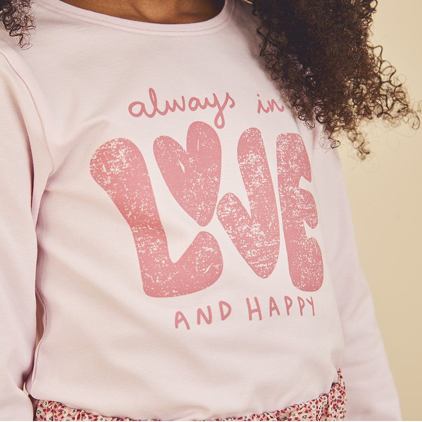 T-shirt manches longues en jersey print fantaisie pour fille - Rose