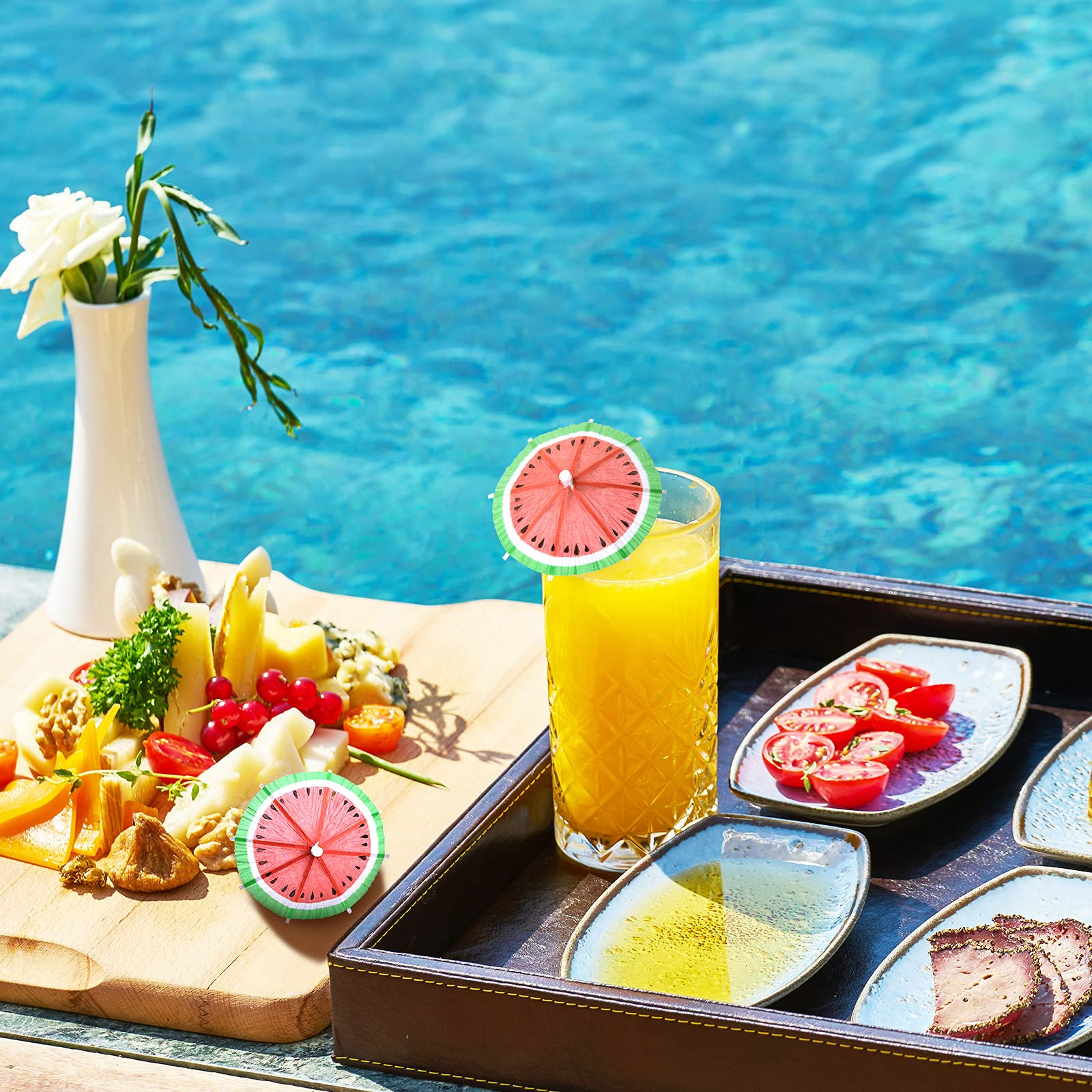(50er Set) Papier Cocktail Schirmchen Sommer Party Spiesse Deko Getränke Schirm - Wassermelone