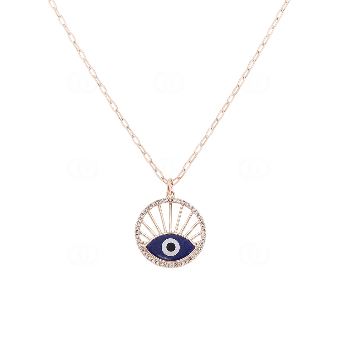 Collier mit Anhänger 750/18 K Roségold Evil Eye mit Edelsteinen
