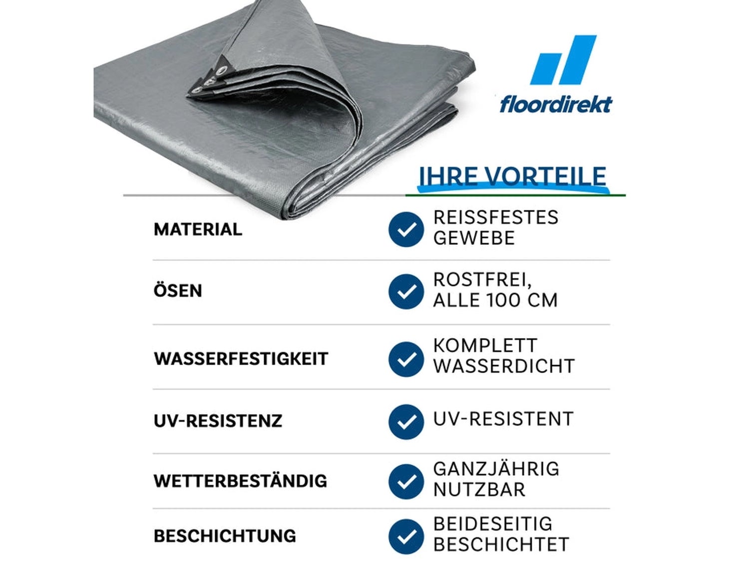 Waterdicht zeildoek met ogen, beschermhoes, 80 g/m², 1,5 x 6 m, zilver