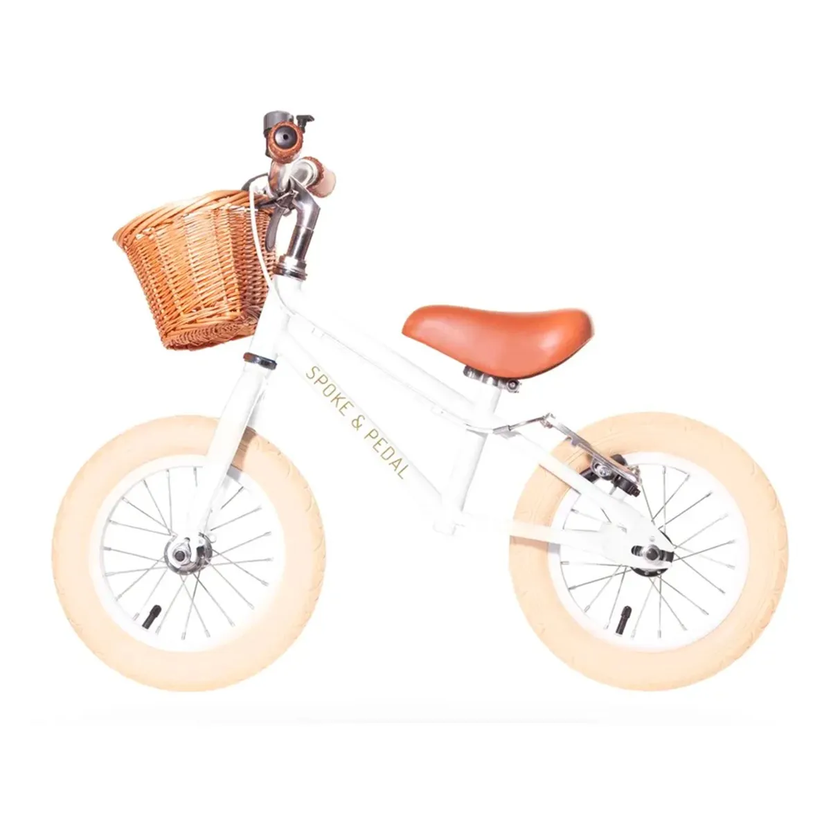 Spoke & Pedal Vélo d'Équilibre 12 Boulevard Blanc + Casque Vélo Kinderfeets 46 à 52cm Sauge